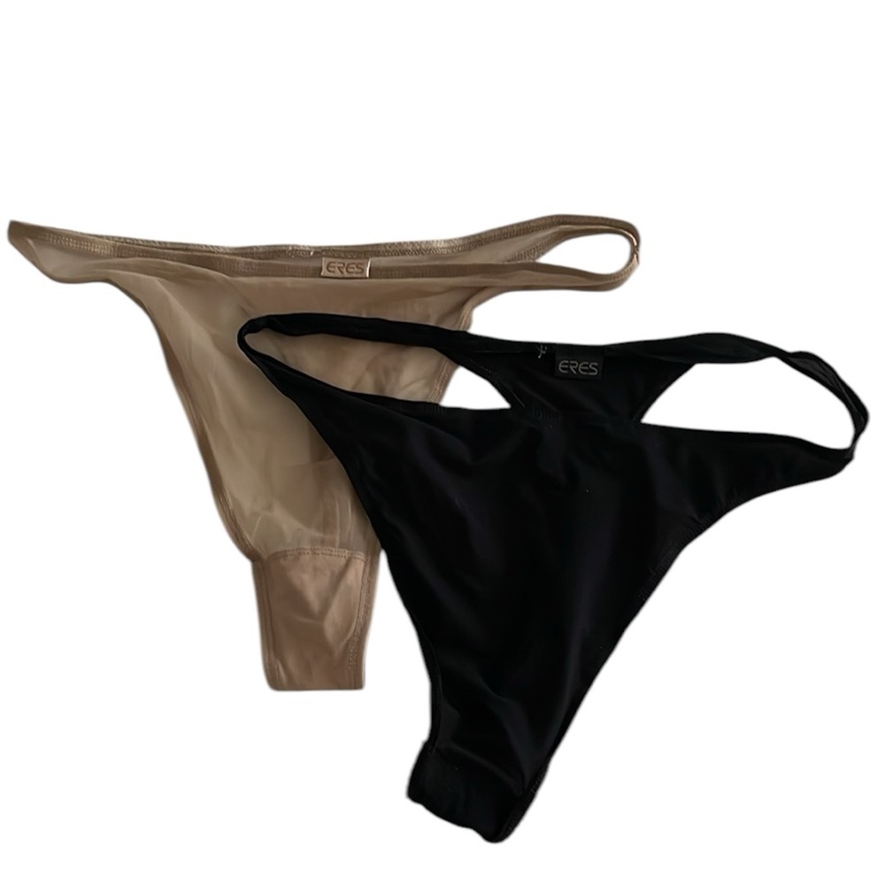 ERES Paris bundle mesh nude thong and silk black thong size S
